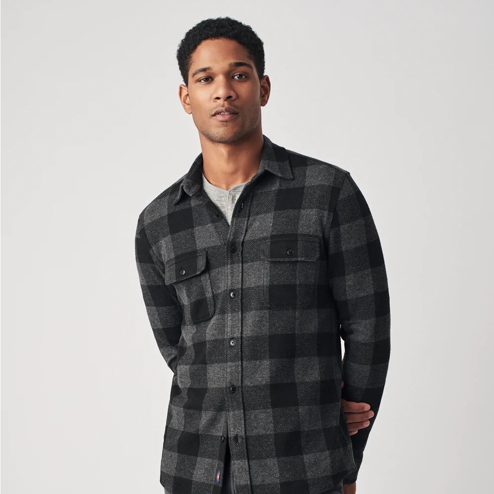 Flaherty Legend Sweater Shirt Black/Gray Plaid Size Large